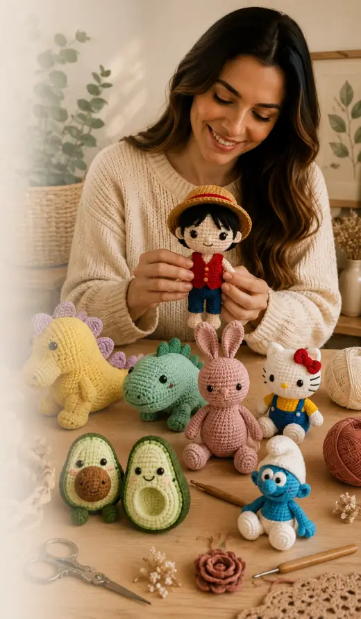 Coleção Crochê Encantado — amigurumis, decorações, personagens e animais fofos feitos à mão